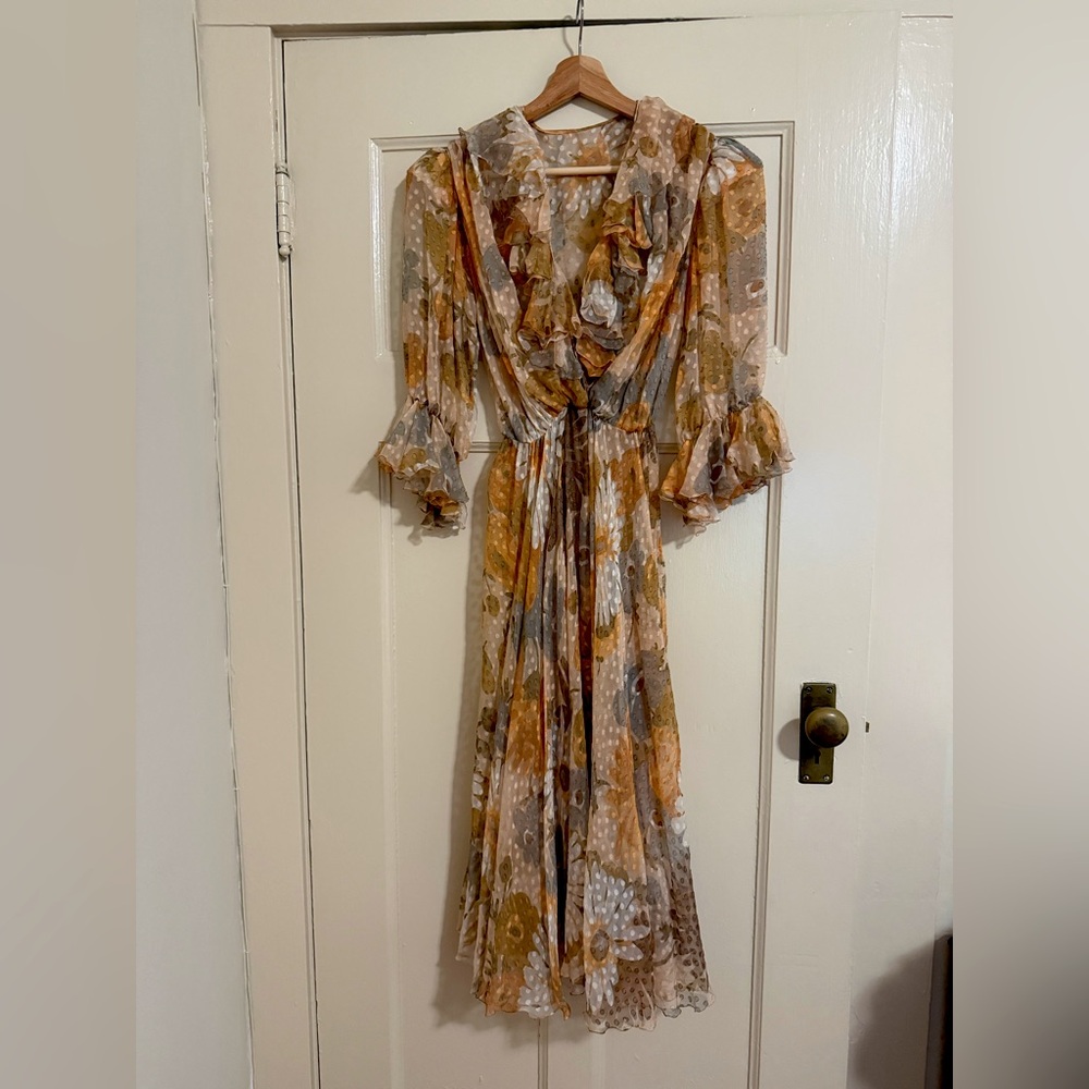 Vintage sweet sheer ruffle polkadot and floral dress S/M